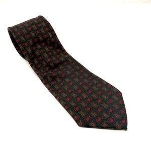 PURA SETA Mens 100% Silk Tie Made in Italy Geometric Pattern Green Burgundy Gold